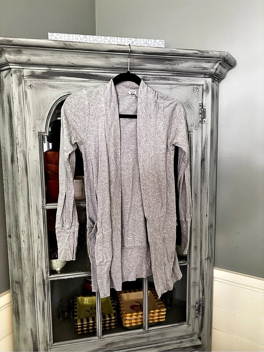 Splendid Aria Side Pocket Draped Open Front Cardigan Gray Cardigan